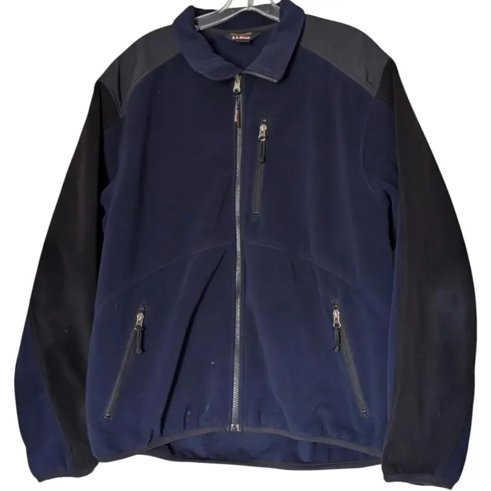 LL Bean Jacket Mens Extra Large Navy Polartec‎ Wind Pro Fleece Full Zip Pockets
